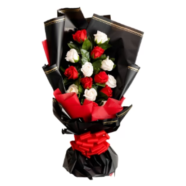 12 red and white roses