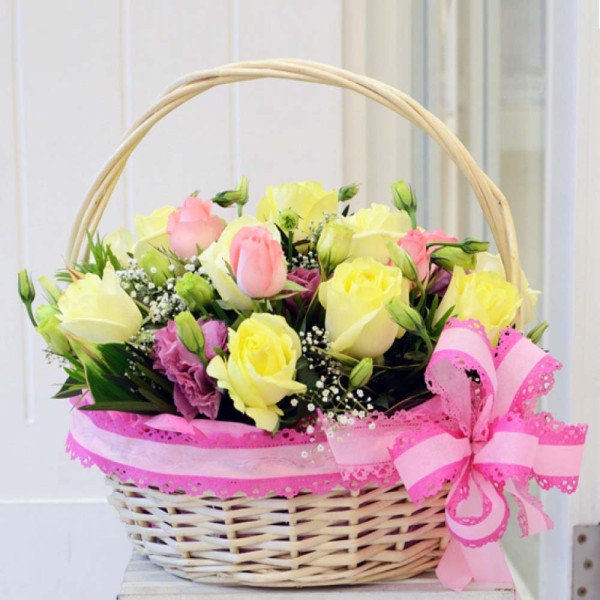 25 Mixed Flowers Basket Arrangement
