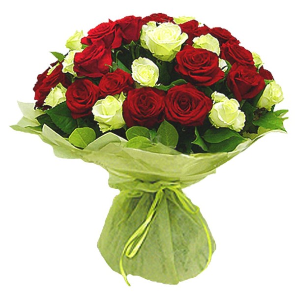 50 White and Red Roses Bouquet