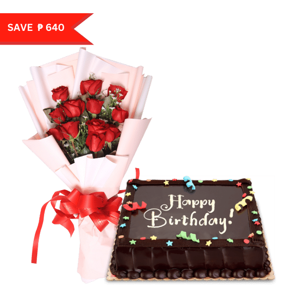 8x8 Chocolate Dedication Cake with Flowers