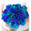 One Dozen Ocean Blue Roses Clear Glass Vase