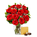 One Dozen Red Roses with Chocolates