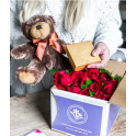 Two Dozen Long Stemmed Red Roses with Chocolates & Bear