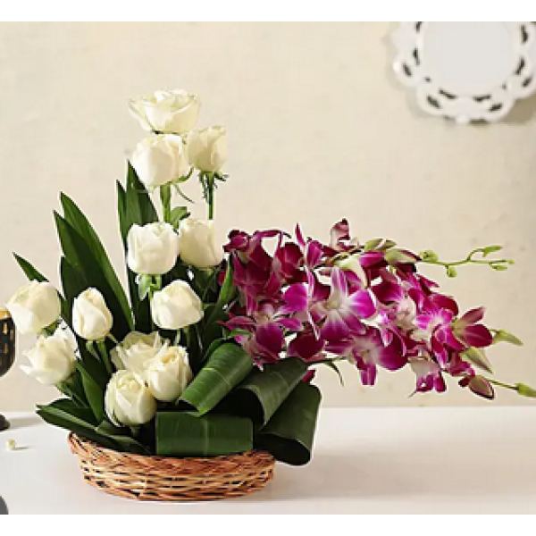 White Roses & Orchids Arrangement