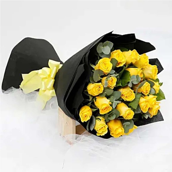 Yellow Roses with Black Wrapping